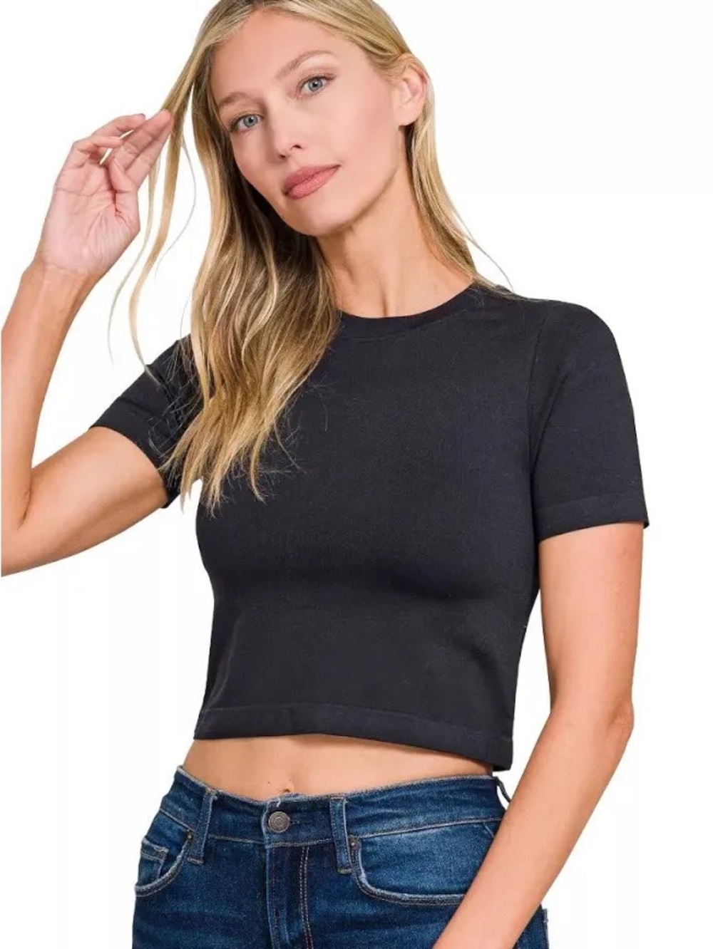 Zenana Seamless Ribbed Cropped Round Neck T-Shirt